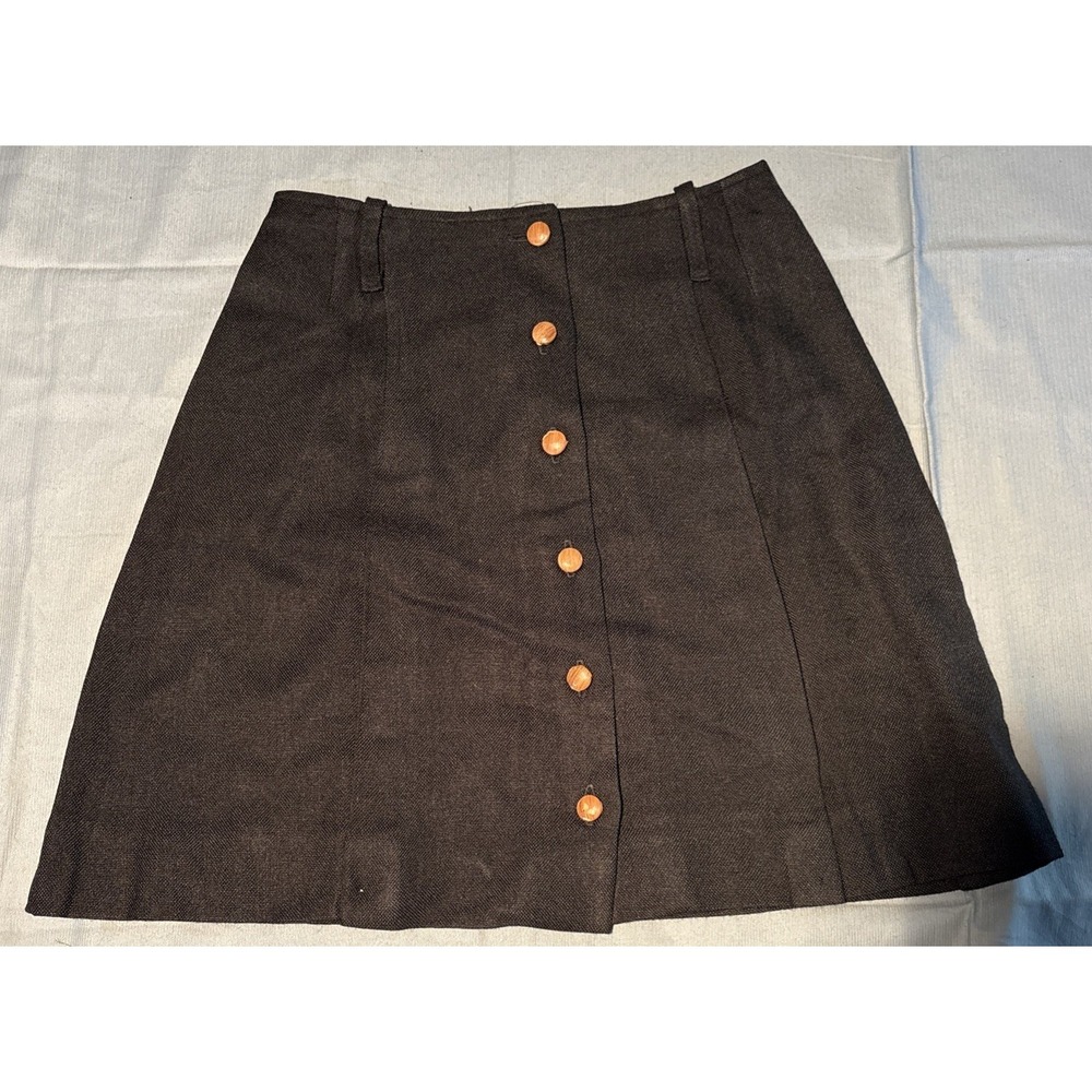 Vintage Unbranded Black Mini Skirt Wood Buttons Size 12 Made in USA